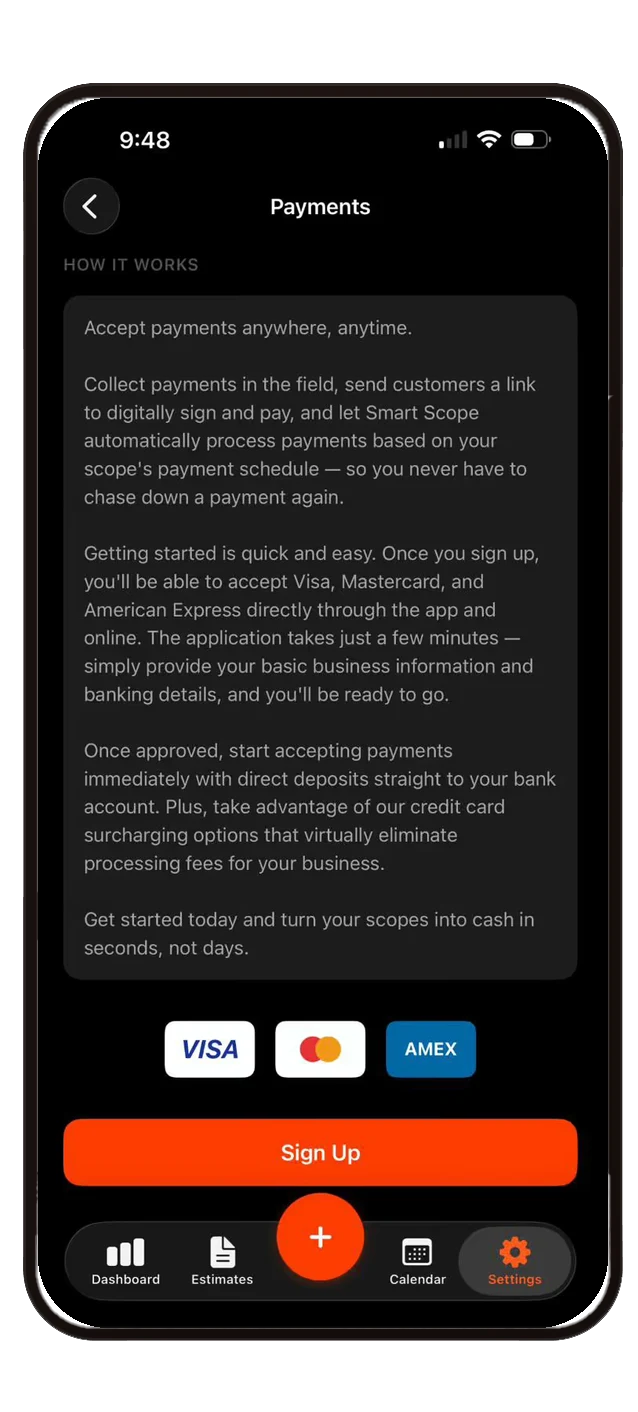 Payments screen