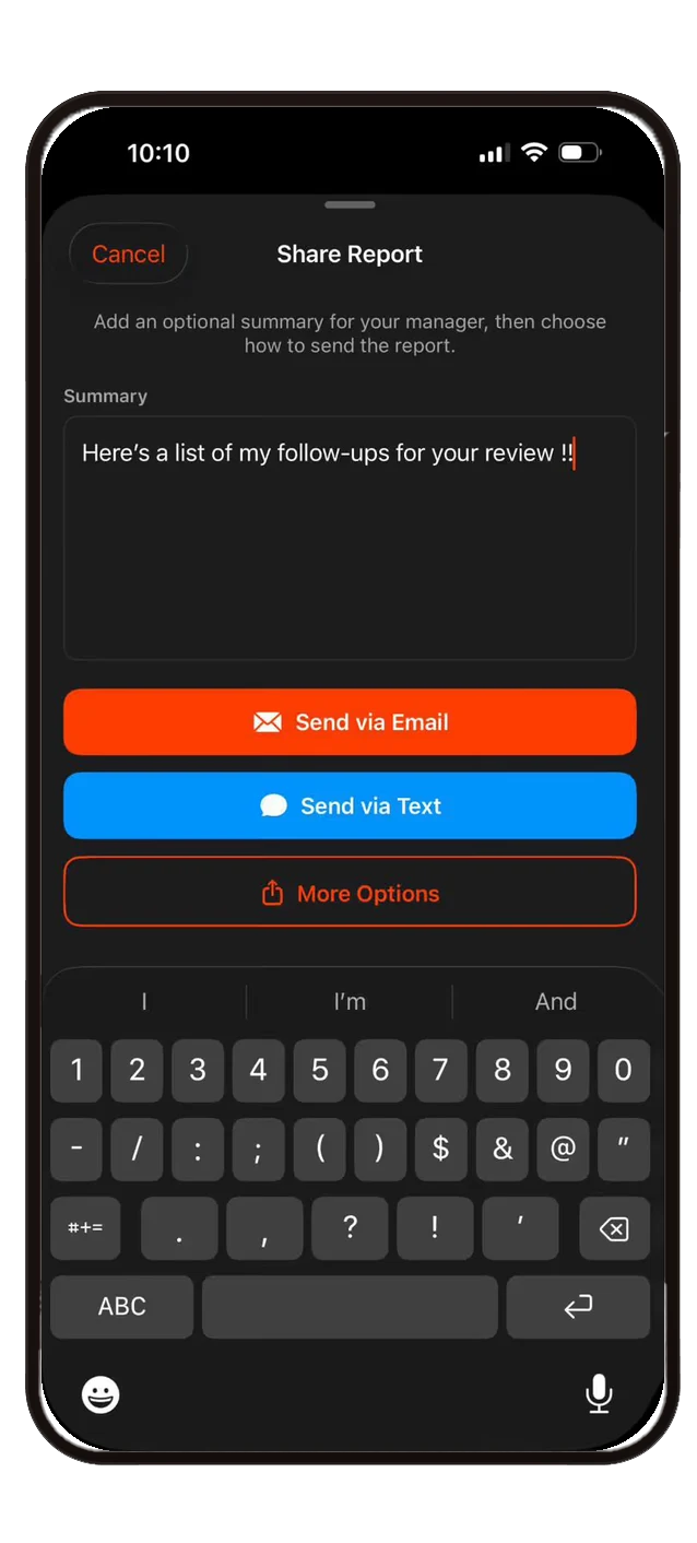 Share report screen