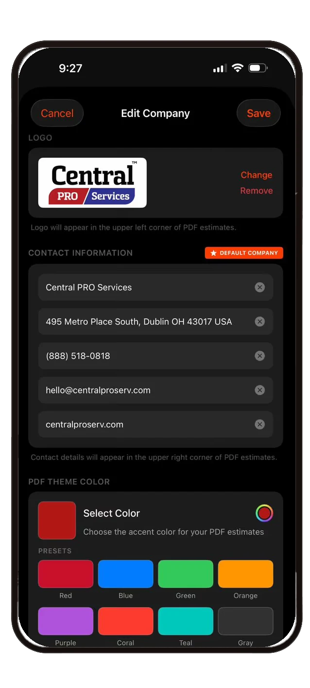 Company branding screen