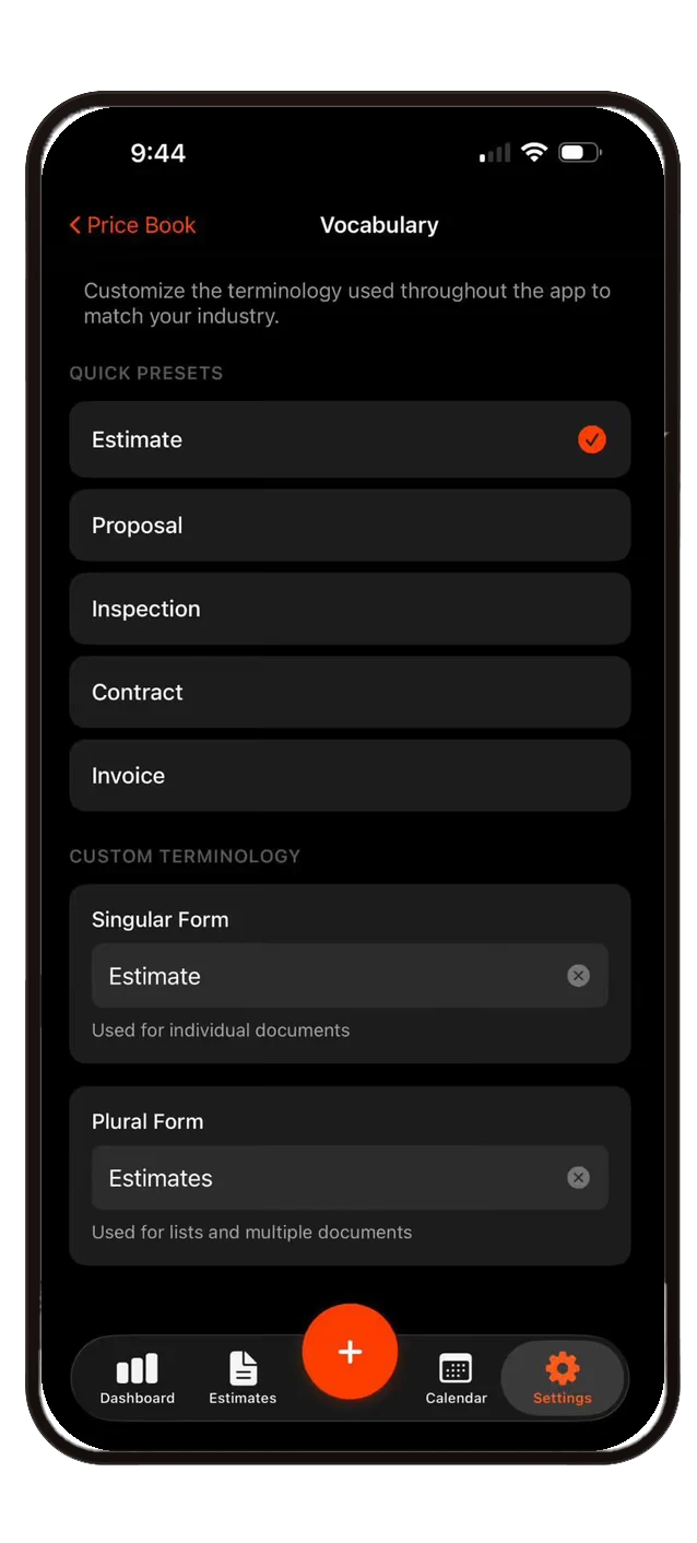 Custom vocabulary screen