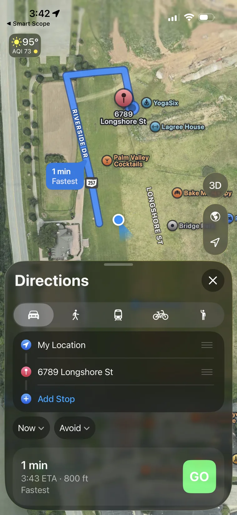 Apple Maps directions launched from Smart Scope with a GO button