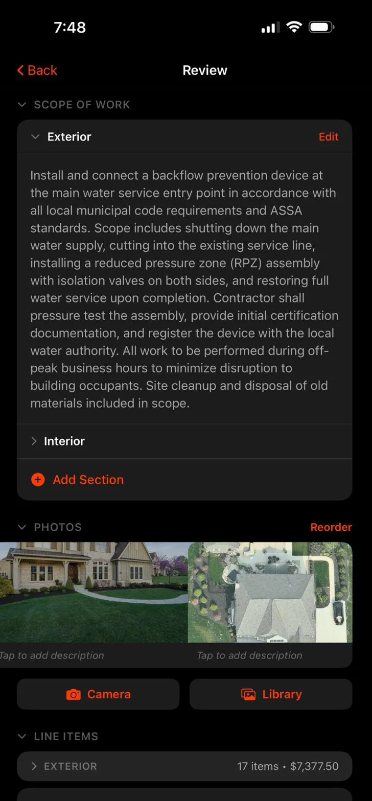 Smart Scope app: job photos attached to the scope of work