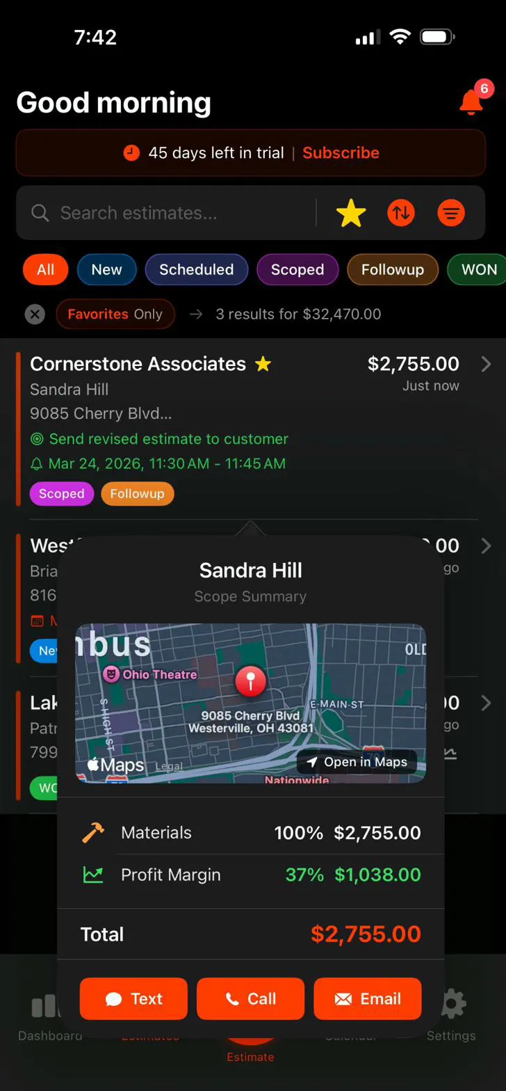Smart Scope app: scope summary ready to text, call, or email