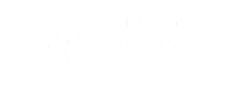 White rocket icon next to text 'Microsoft for Startups' on black background.