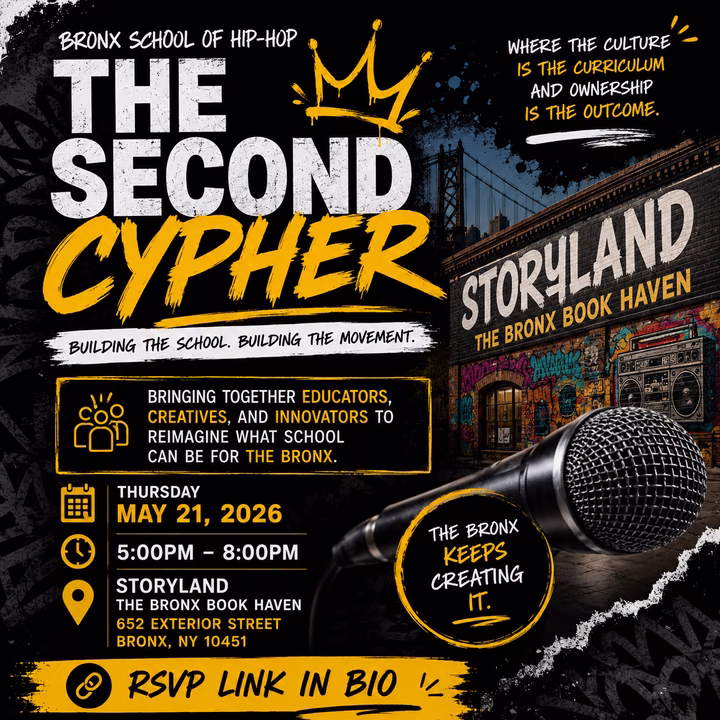 Bronx School of Hip-Hop Second Cypher event flyer May 21 2026