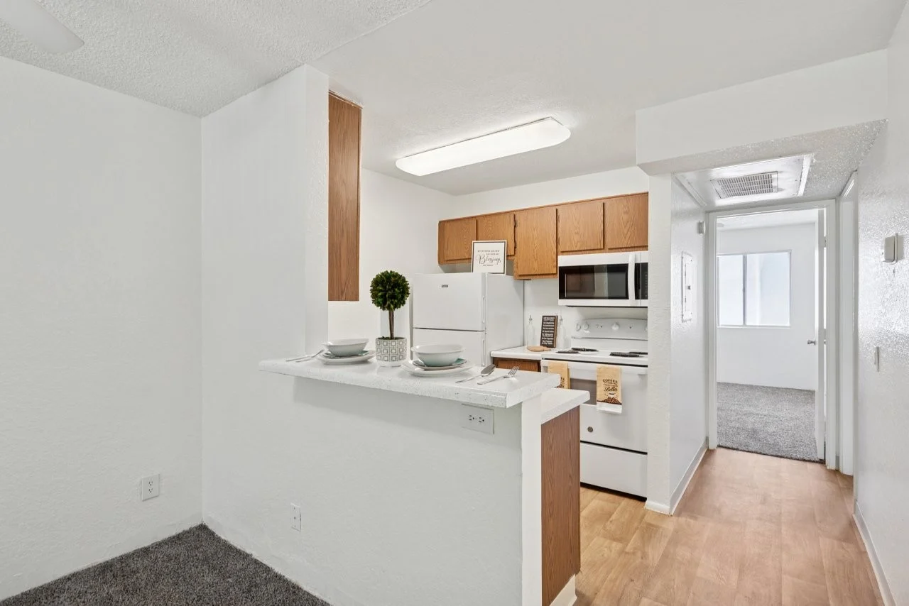 Kitchen with brown cabinets