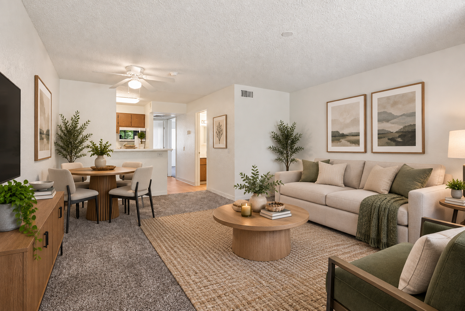 Grey carpeted living room