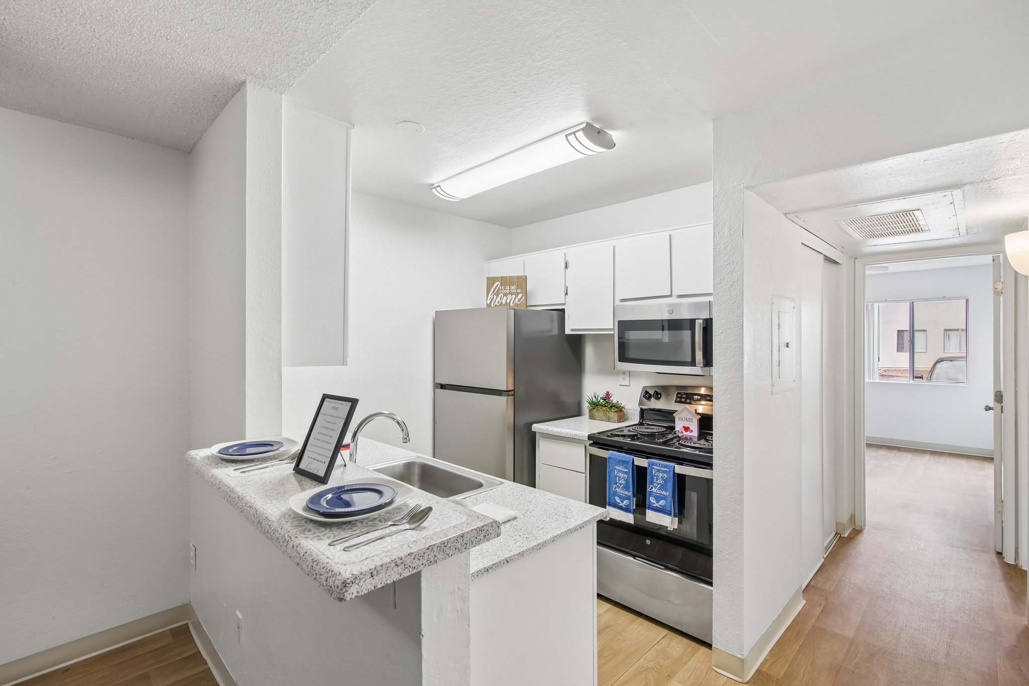 Kitchen with brown cabinets