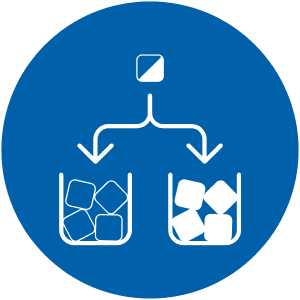 Icon shows sorting items into two containers with arrows indicating separation from one source.