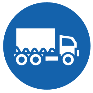 White freight truck icon on a blue circular background.