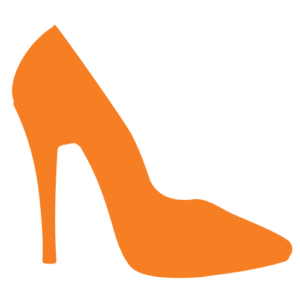 Orange high-heeled shoe silhouette icon.