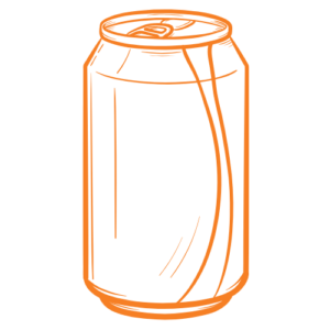 Orange outline drawing of a soda can with a pull tab on top.