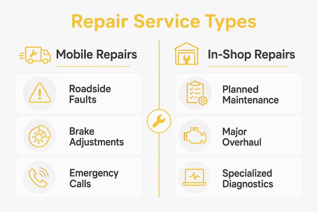 Infographic comparing mobile and in-shop truck repairs