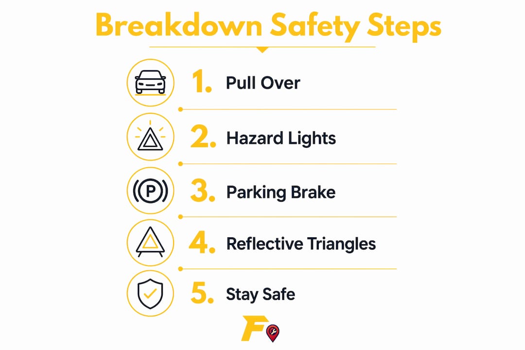 Infographic illustrating five key truck breakdown safety steps