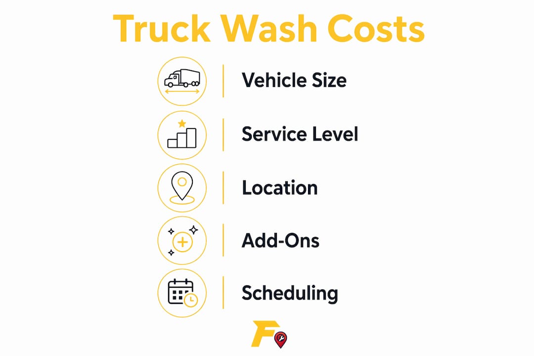 Infographic illustrating factors affecting truck wash costs