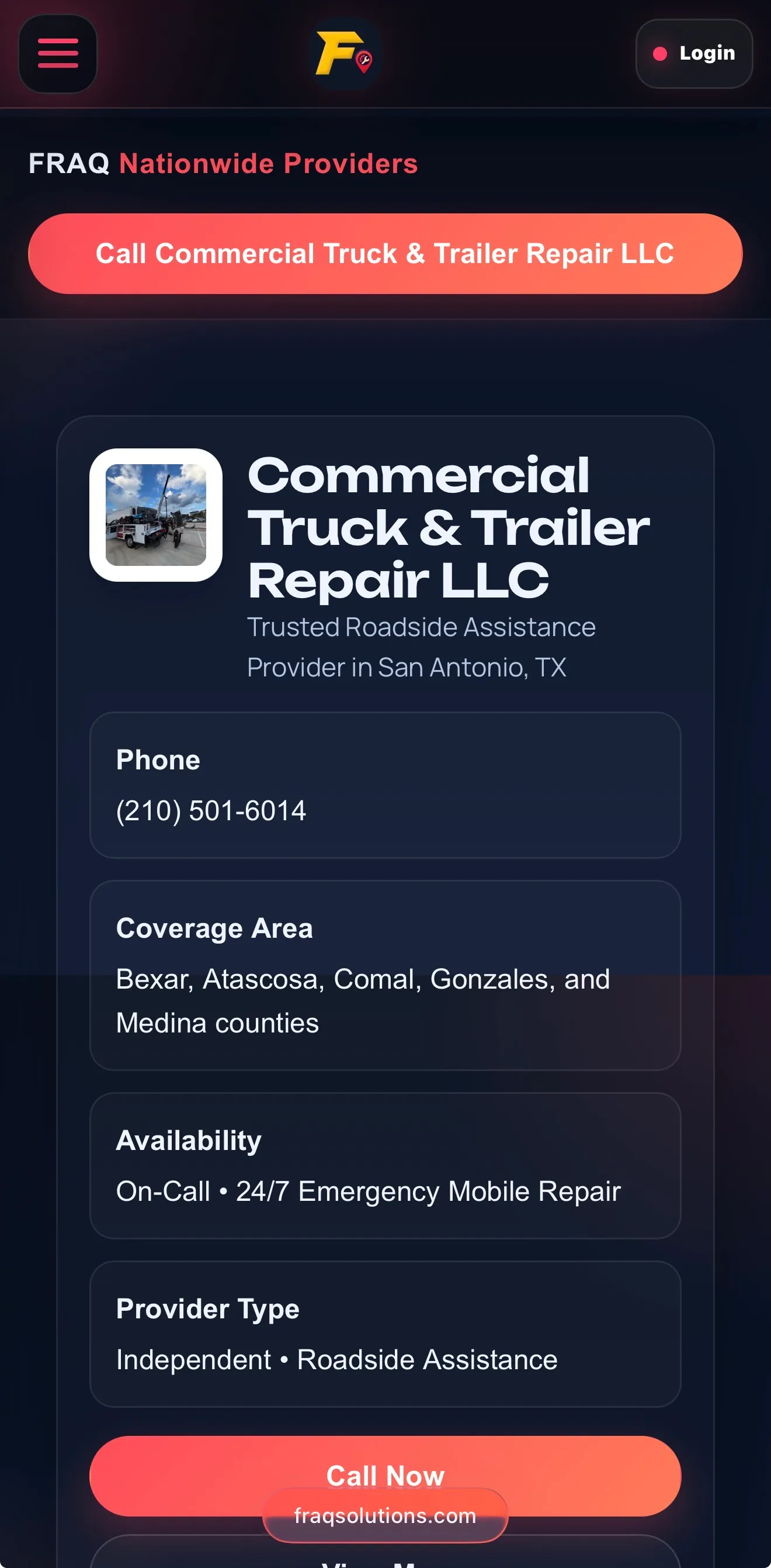 FRAQ service provider page screenshot