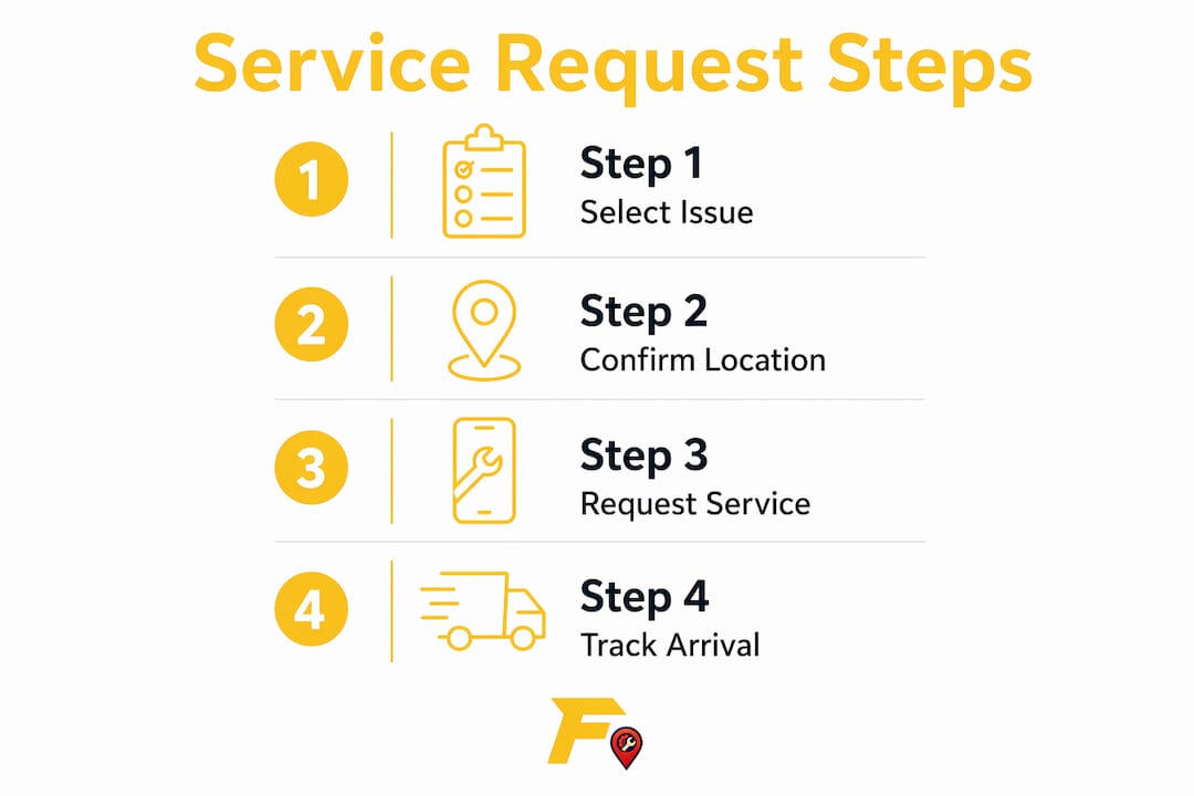 Infographic illustrating steps to request roadside assistance