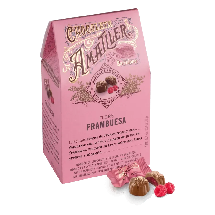 Amatller Milk Chocolate Flowers filled with Raspberry