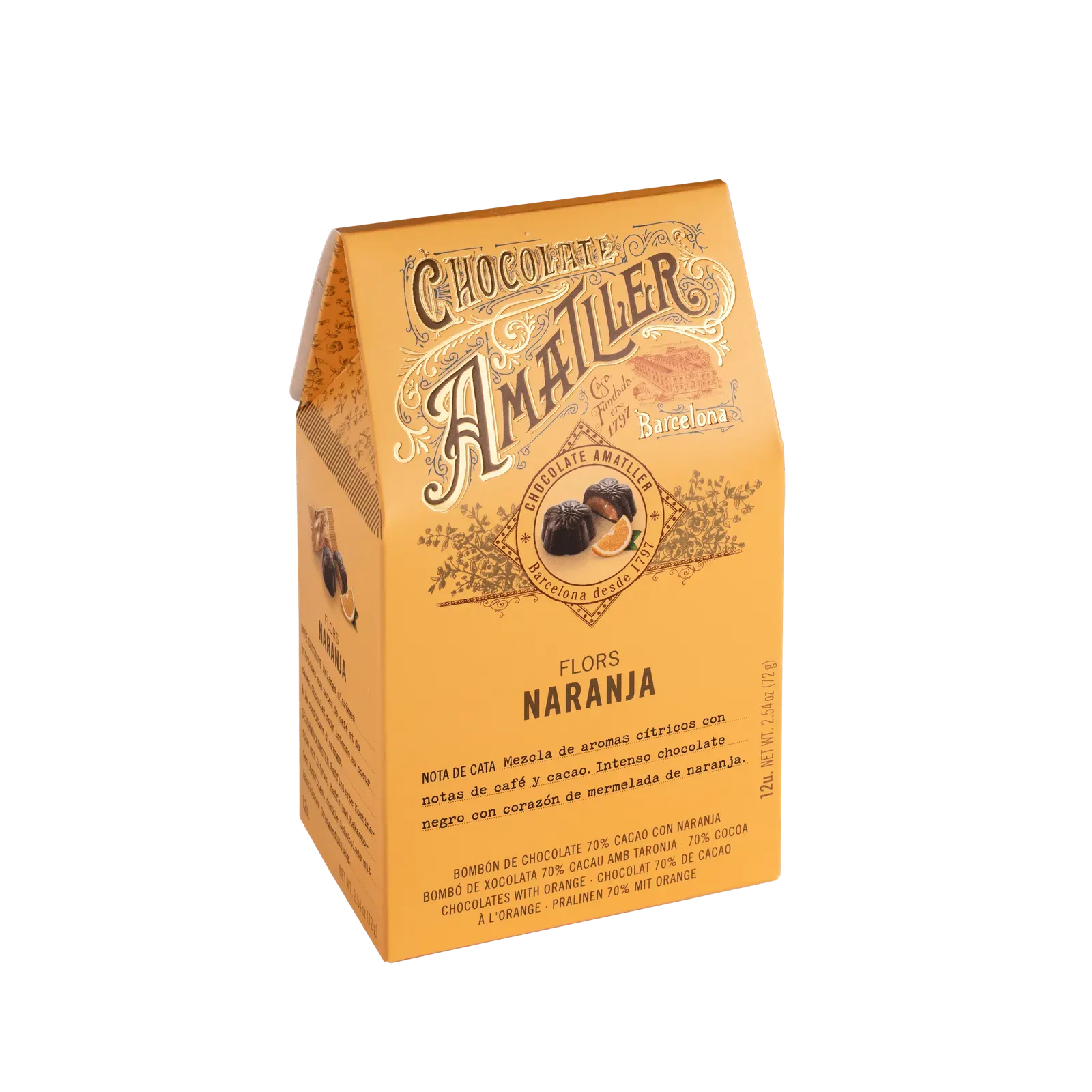 Amatller Dark Chocolate Flowers filled with Orange