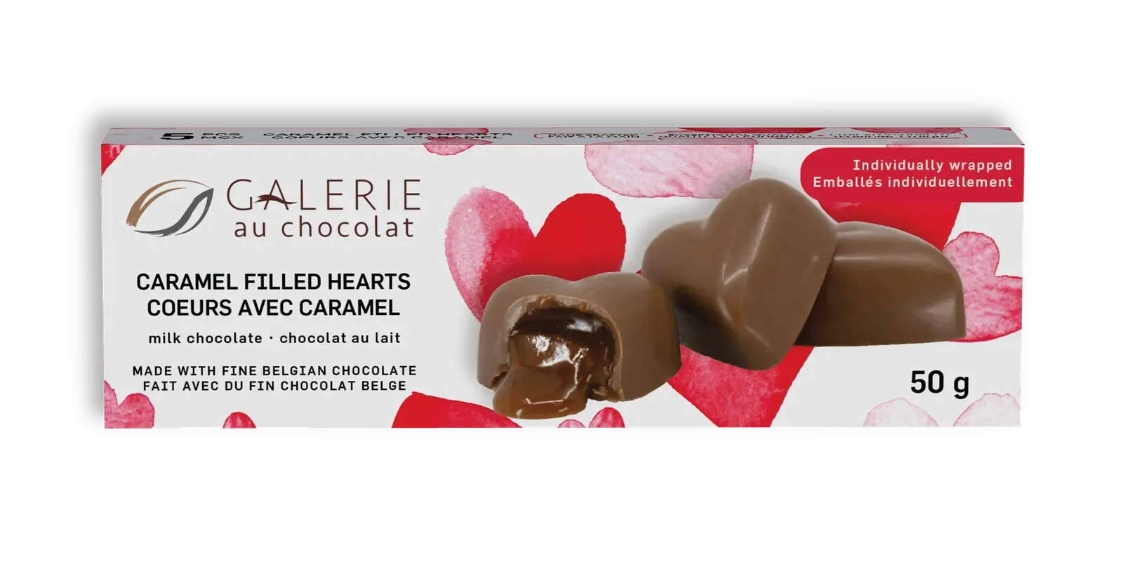 Galerie au Chocolat Milk Chocolate Caramel Hearts 5pk