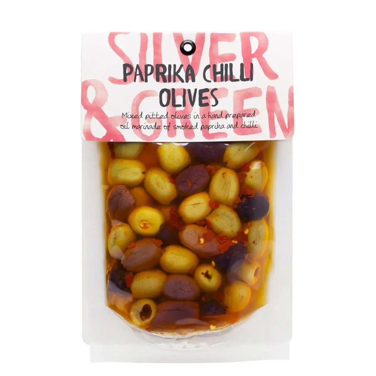 Silver & Green Paprika Chilli Mixed Olives (Pitted)