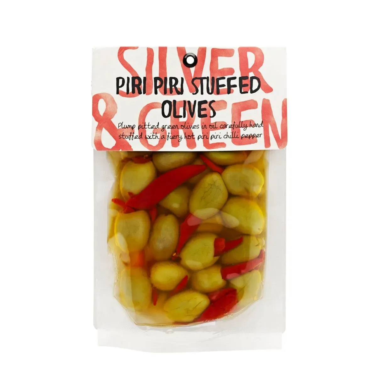Silver & Green Piri Piri Stuffed Green Olives (Pitted)