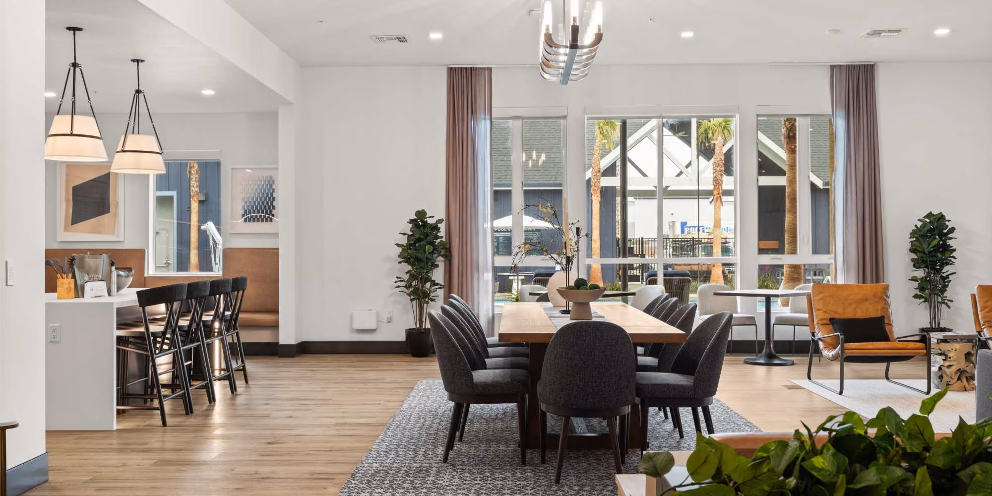 Community club house dining area with tables and chairs