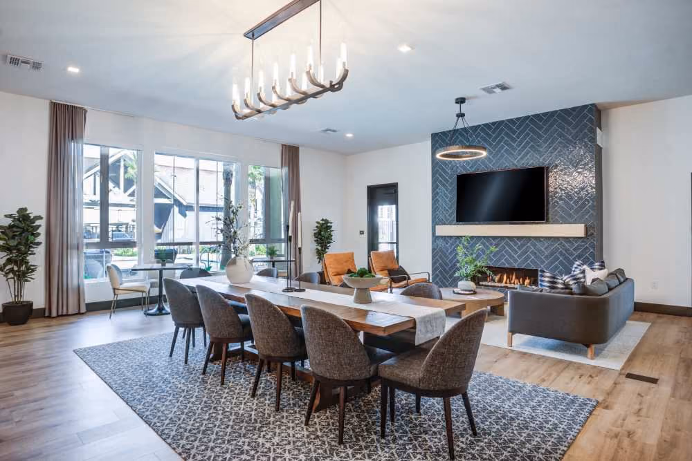 Community club house dining area with tables and chairs
