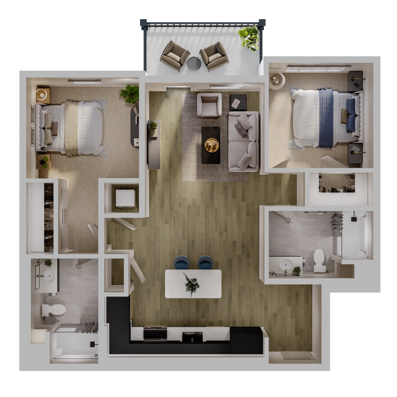 2 bed 2 bath floor plan layout