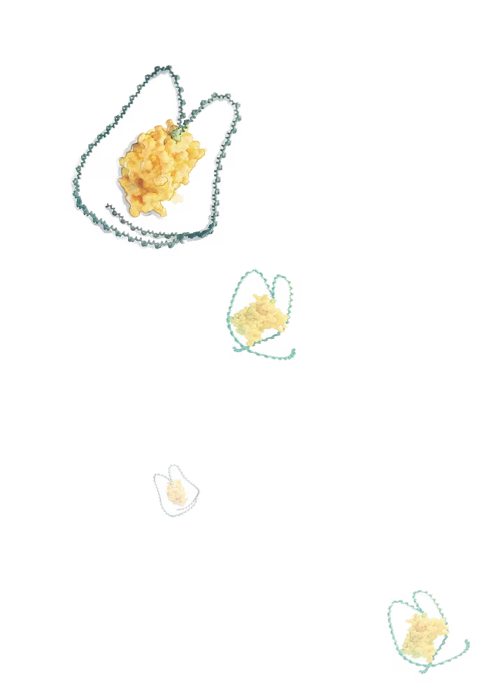 Four yellow popcorn pieces each wrapped in a blue outlined paper bag on a transparent background.