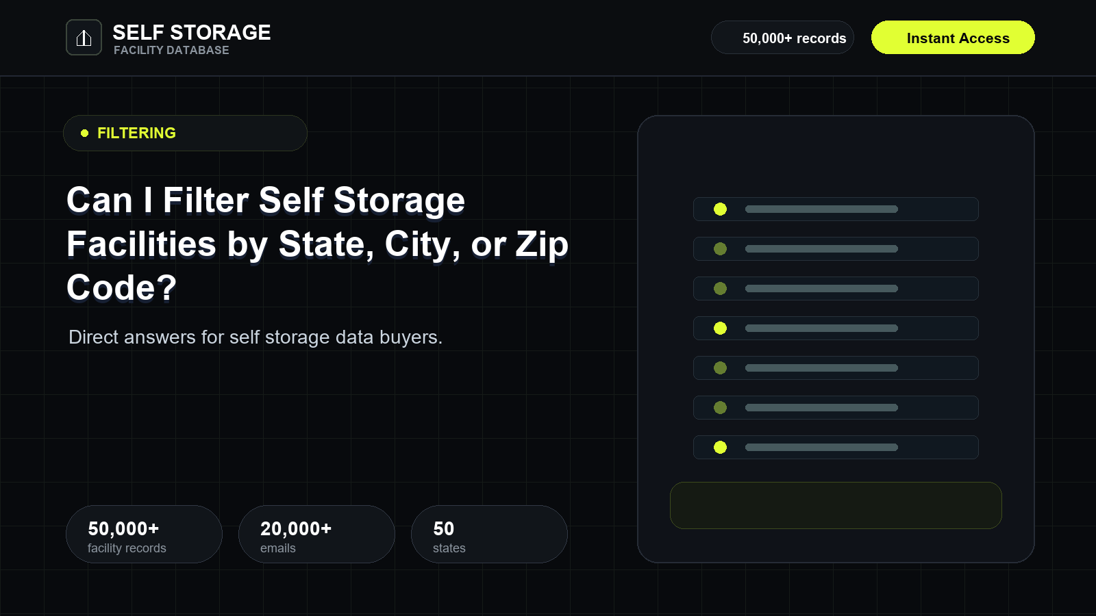 Can I Filter Self Storage Facilities by State, City, or Zip Code?