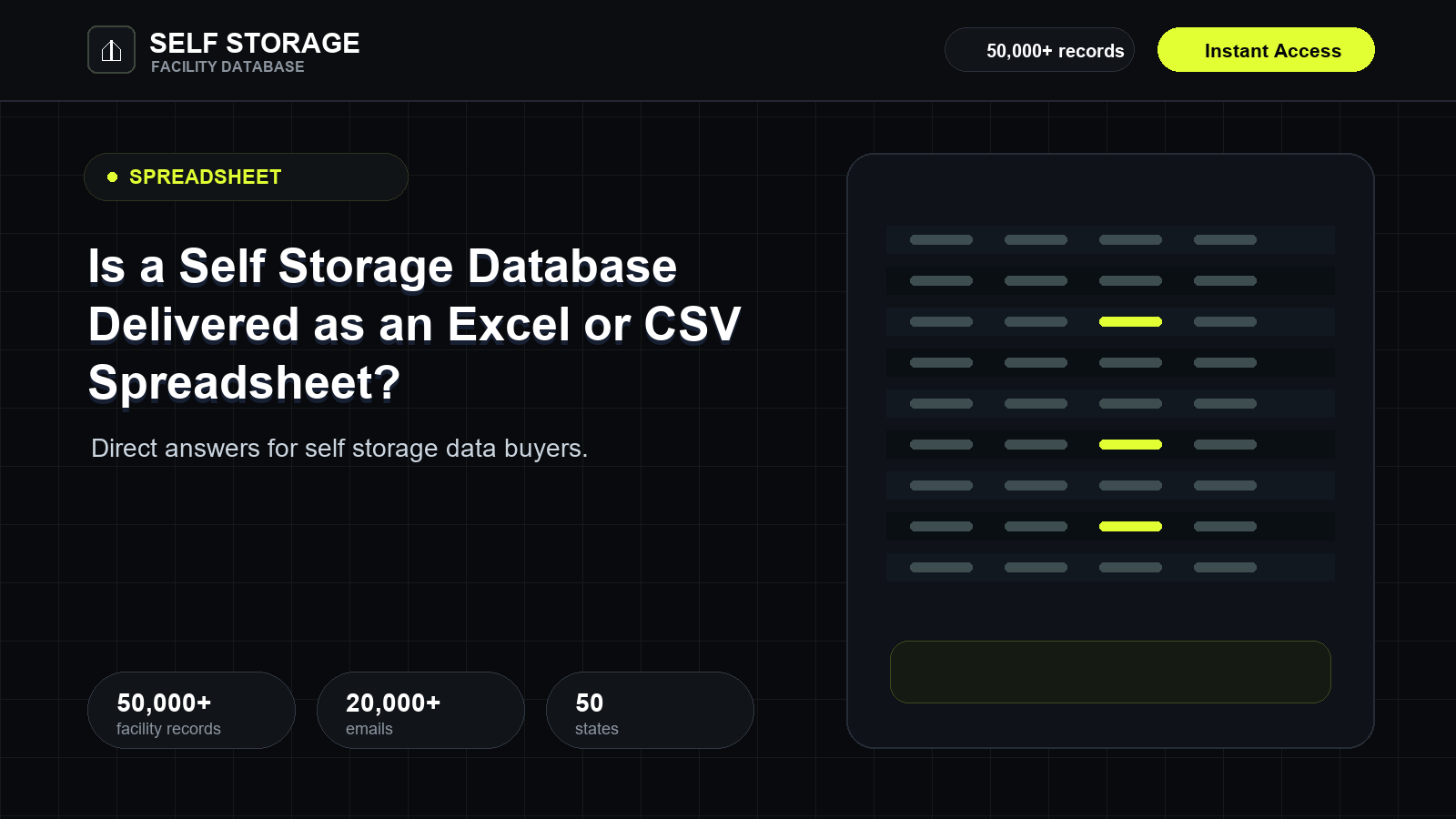 Is a Self Storage Database Delivered as an Excel or CSV Spreadsheet?