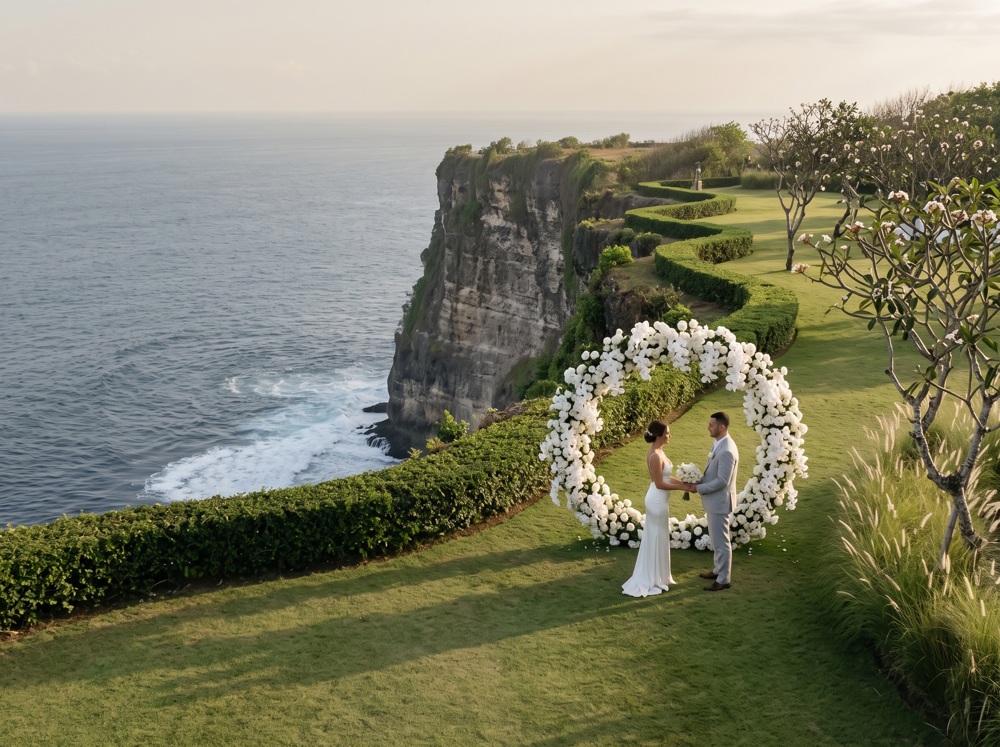 Cliff wedding setting in Bali