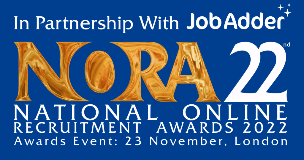 Banner for the 22nd National Online Recruitment Awards (NORA), in partnership with JobAdder, with the awards event on 23 November in London.
