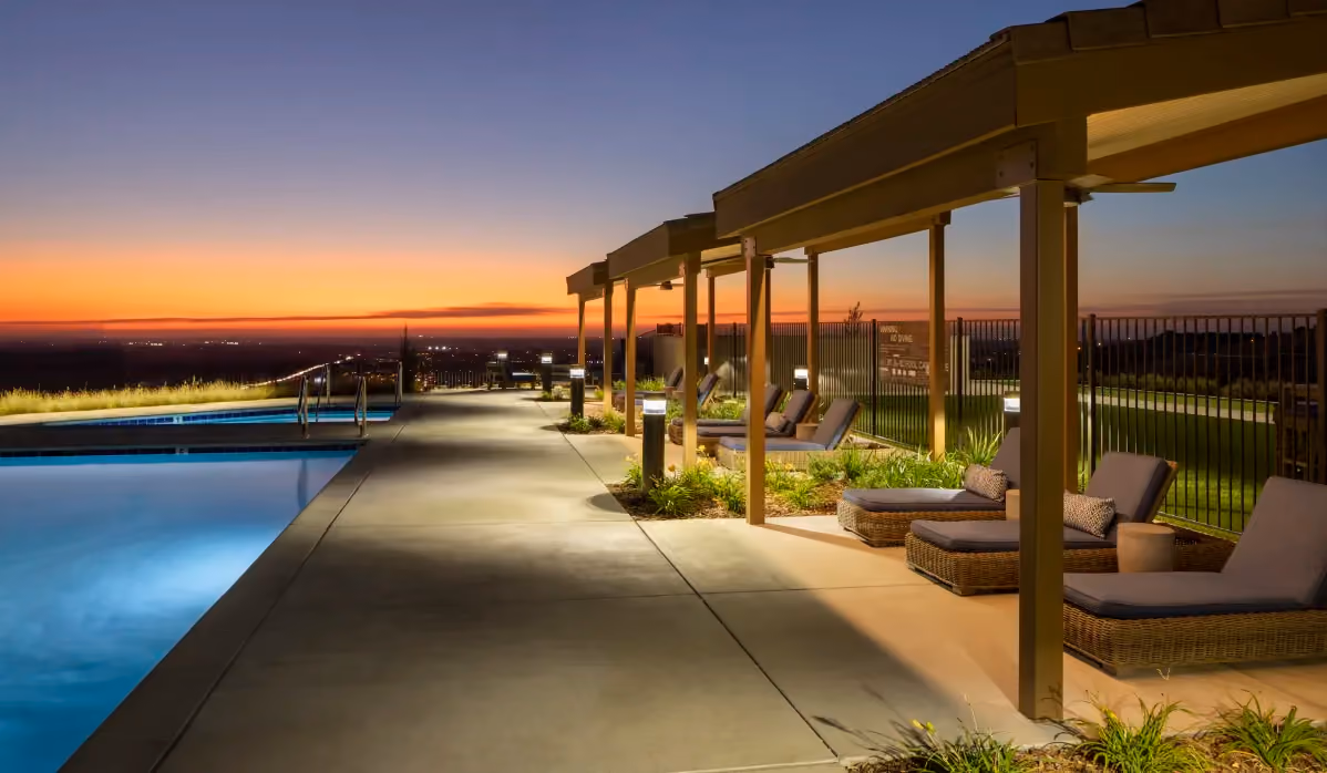 Pool area at sunset