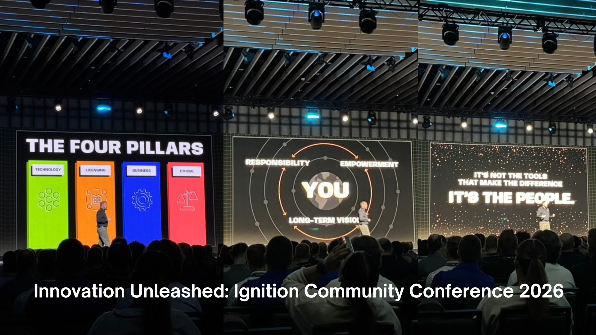 ICC 2026 keynote stage with slides on the four pillars, people at the center, and the line: it is the people.