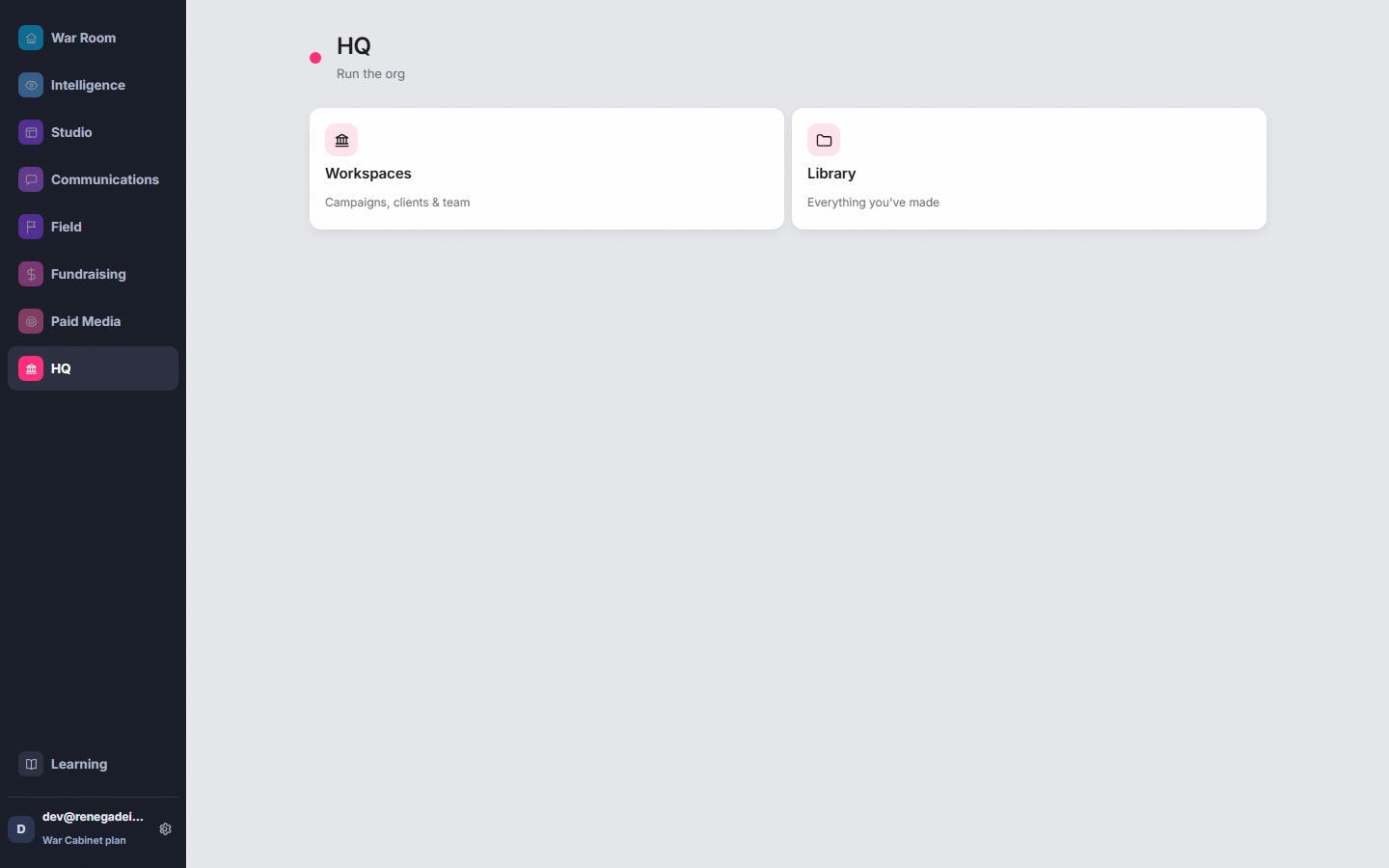 The HQ module: Workspaces, Library, team roles and billing