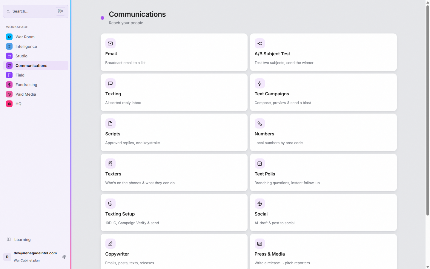 Communications — email and texting from one list