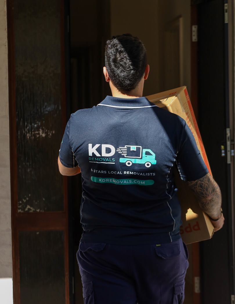 KD Removals team members carrying moving boxes