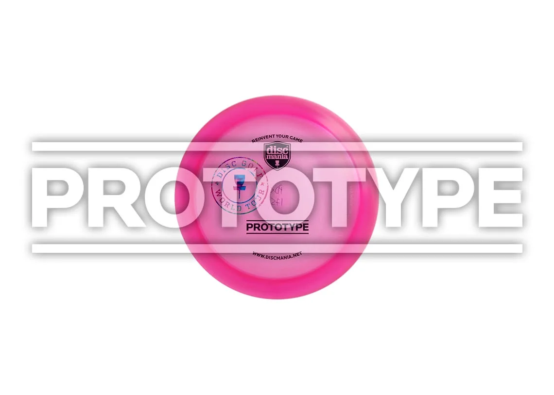 Pink Discmania prototype disc displayed against a white background with bold ‘PROTOTYPE’ lettering, highlighting the limited-release product strategy and collector culture used to make new releases feel meaningful.