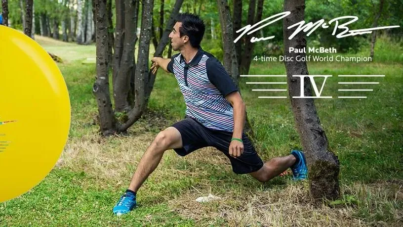 Paul McBeth throws on a wooded course beside a signature campaign graphic, showing how credible player partnerships were used to connect product releases with performance, trust and disc golf culture.