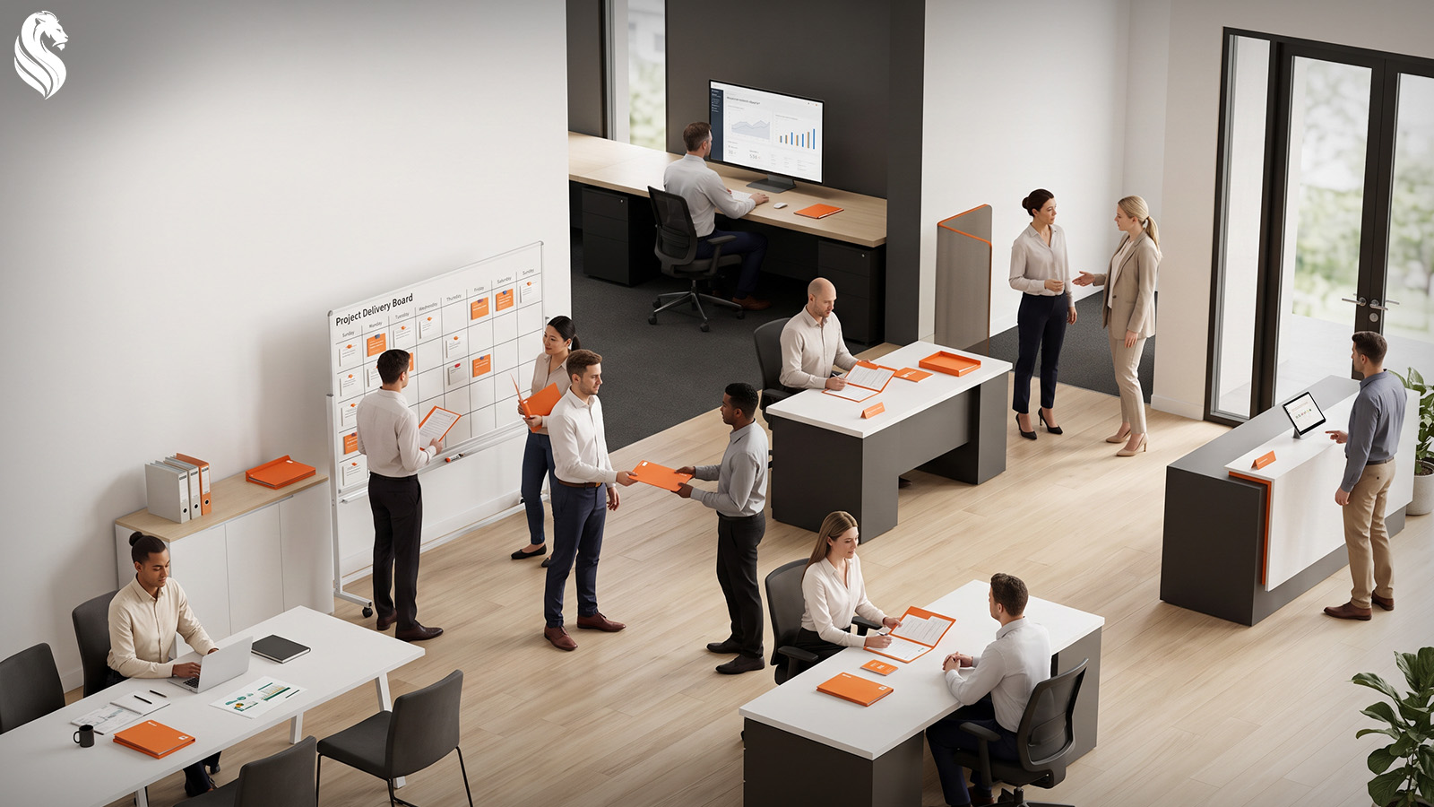 Business team managing customer enquiries, sales, delivery and reporting through connected systems designed to create a smoother customer journey.