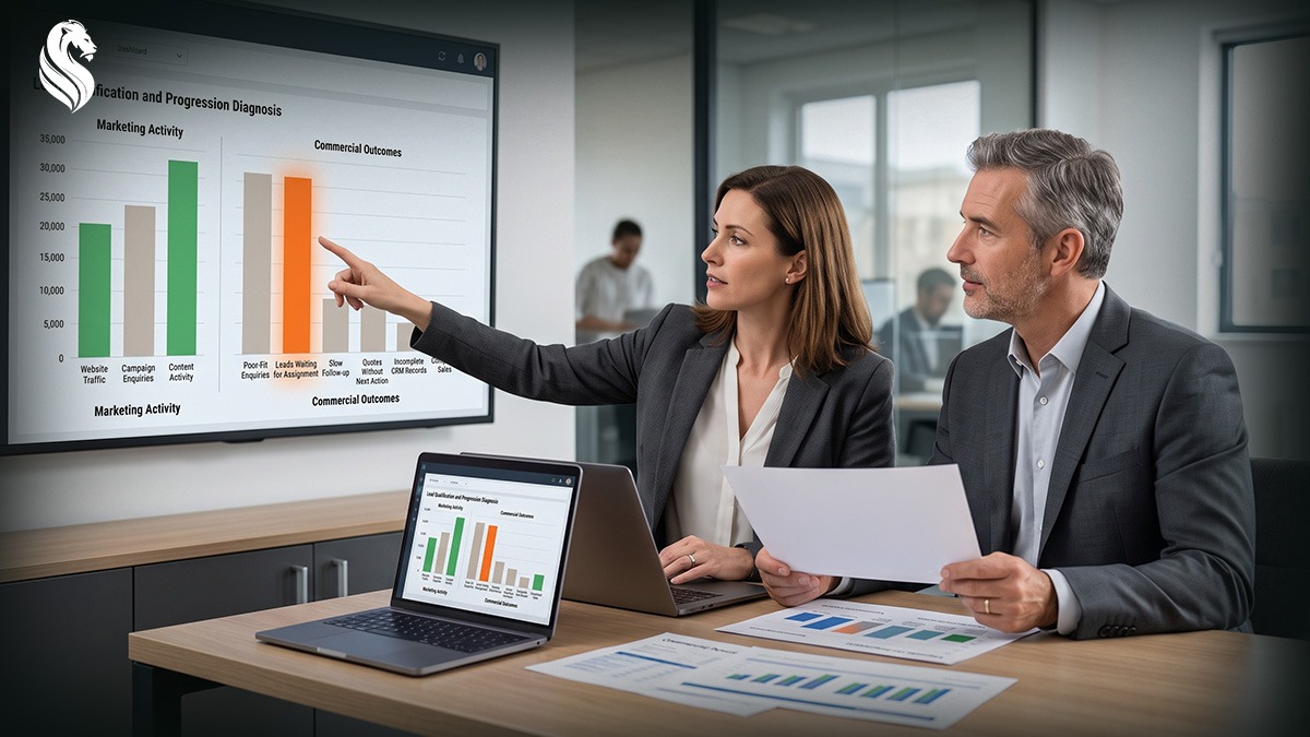 Business leaders comparing marketing activity with commercial outcomes to identify where leads, follow-up, quotes and CRM processes are limiting growth.