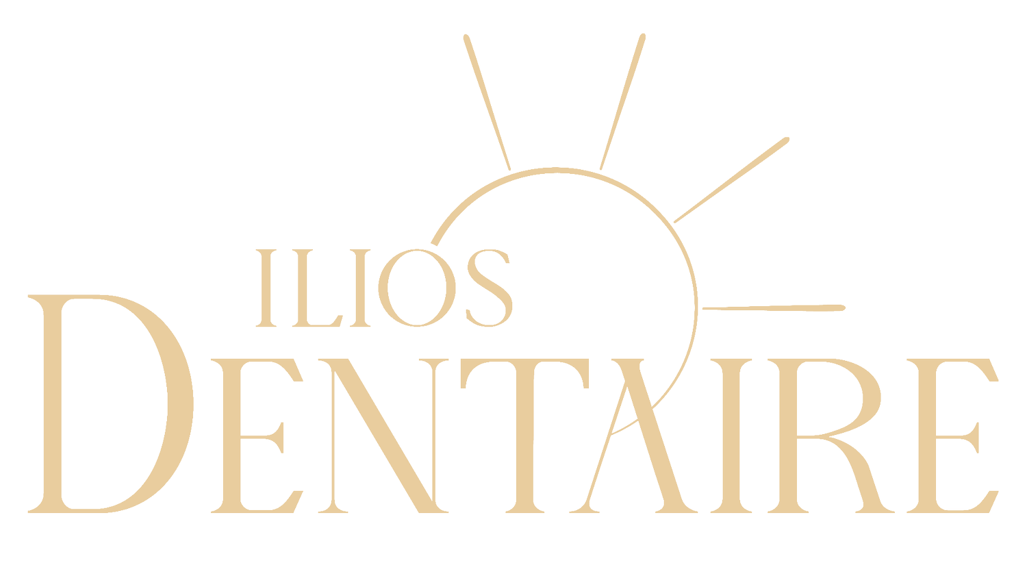 Ilios Dentaire logo with a sun design above the word Dentaire in beige color.