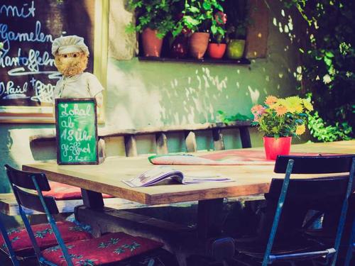 Outdoor café patio table setting for a retail business