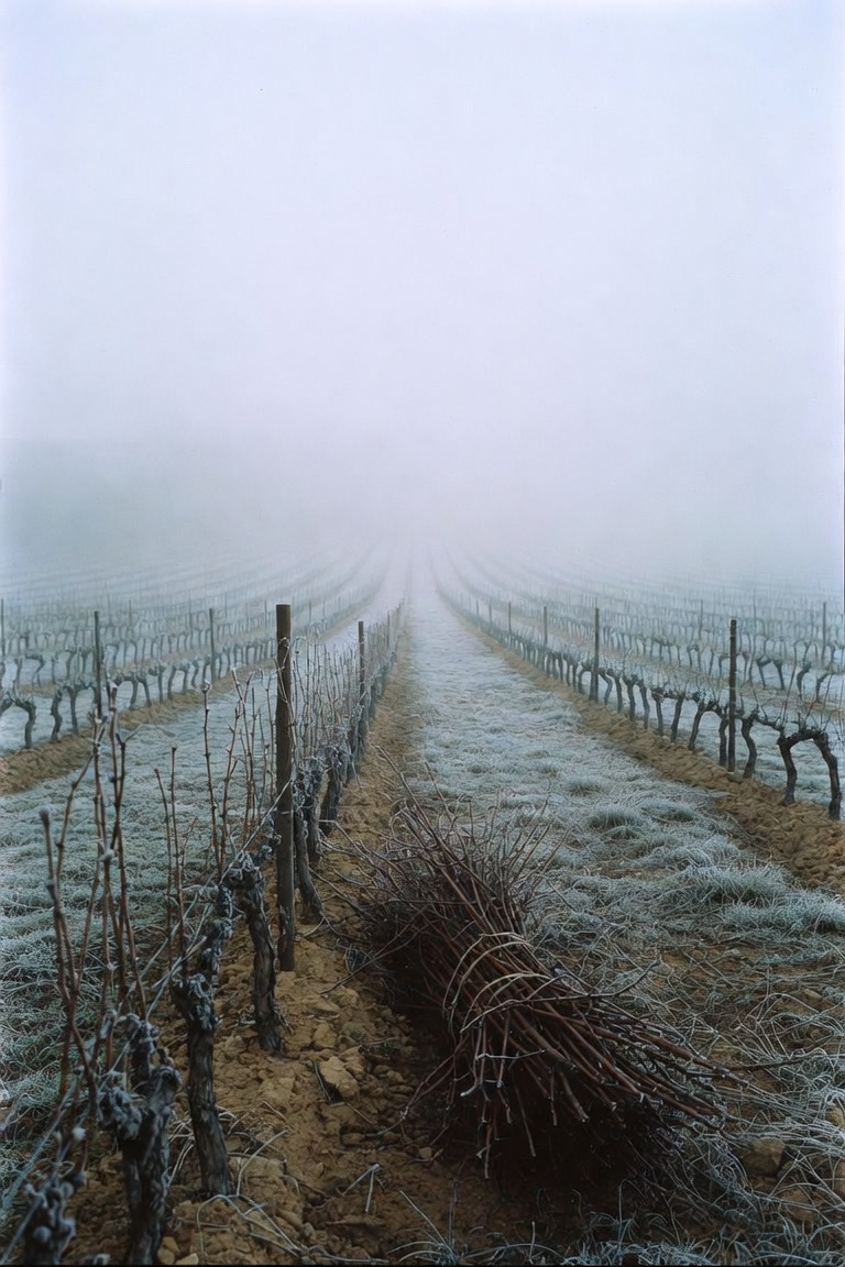 Vigna Alta in February, pruned canes stacked between rows