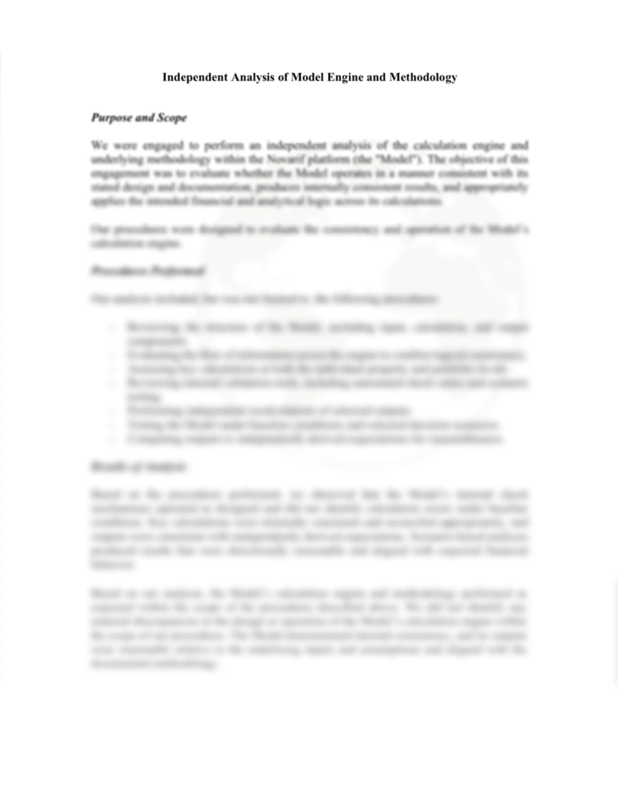 First page of the independent analysis letter on the Novarif calculation engine and methodology