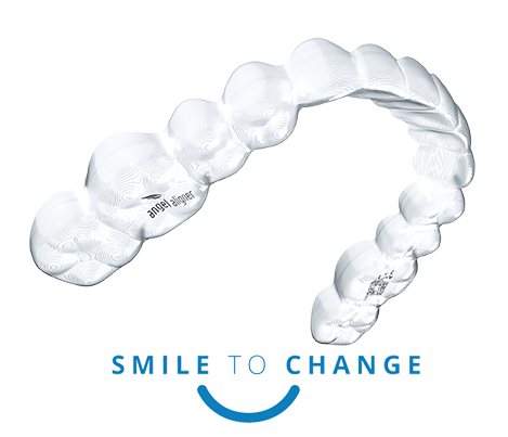 Angel Aligner clear aligner tray with the words Smile to Change