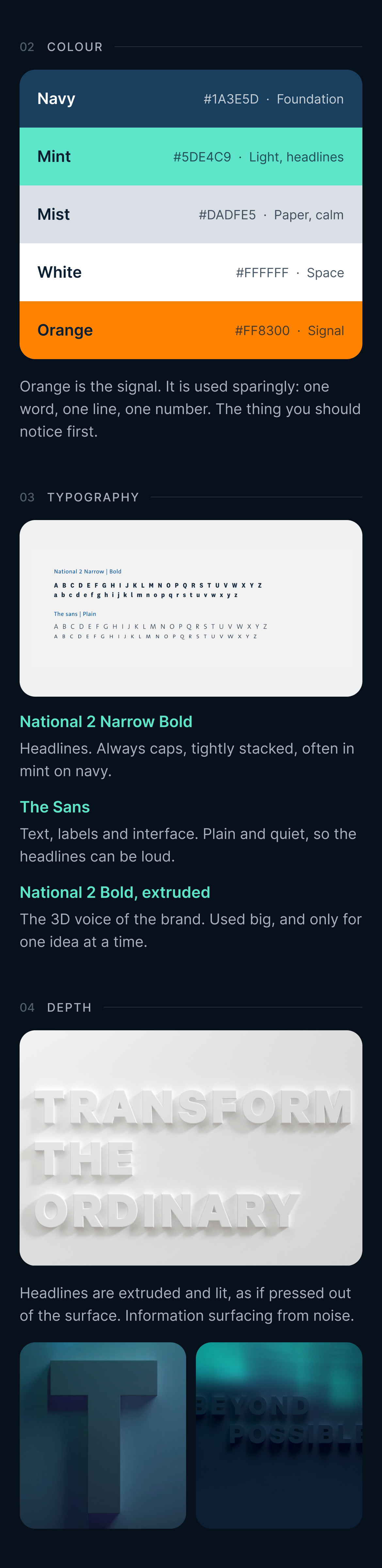 Toka colour, typography and depth