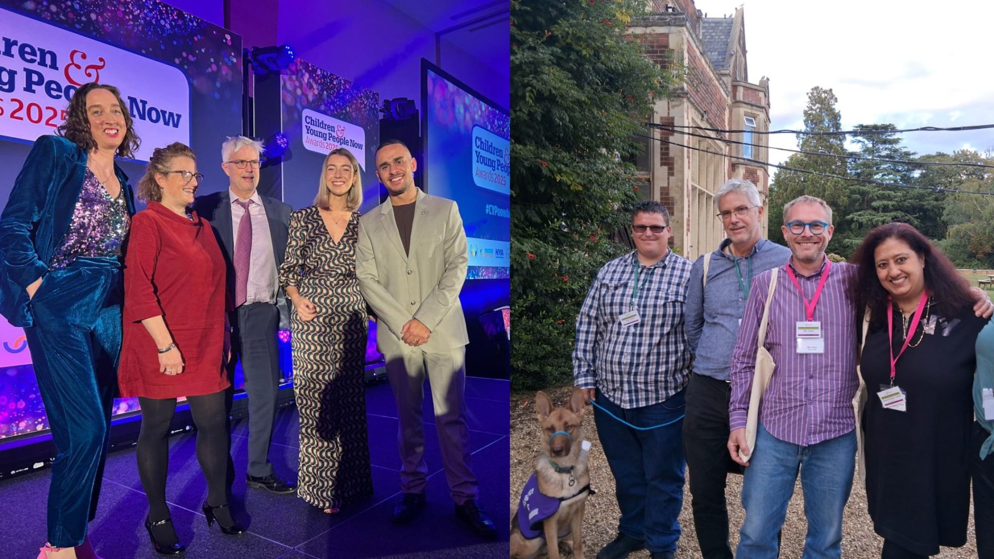 Image on the left pictures our CEO, John and other team members at the Children and Young People Now awards. The image on the right pictures John with past-pupil Taygen at the TCTC conference.